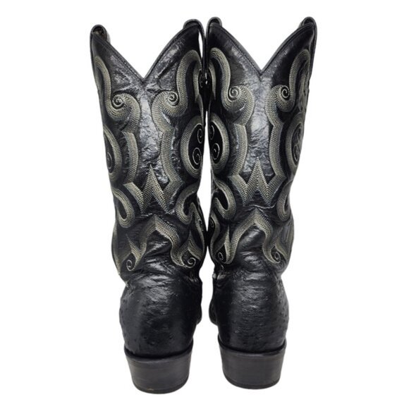 Tony Lama Boots Ostrich Leather Black Heeled Cowboy Tall - Picture 7 of 8